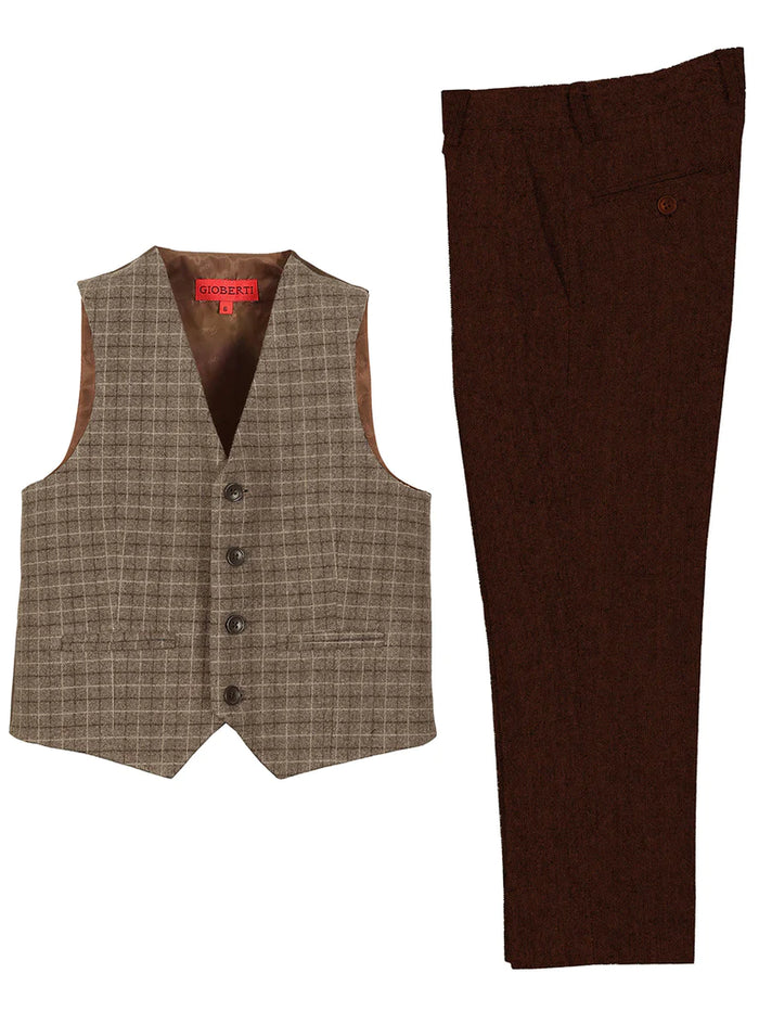BSV-82P TODDLERS, KIDS AND BOYS 2 PCS PLAID VEST SET SIZE 2-20
