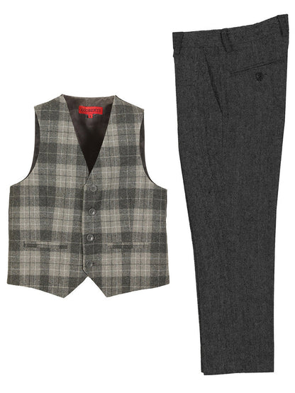 BSV-82P TODDLERS, KIDS AND BOYS 2 PCS PLAID VEST SET SIZE 2-20