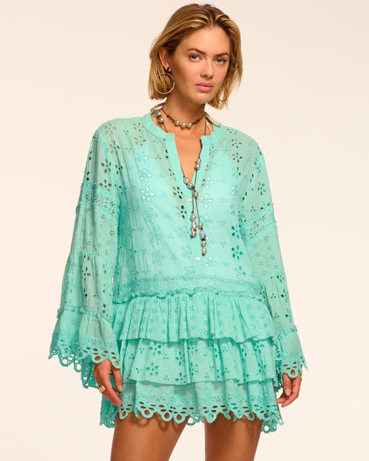 Roxanne Cotton Eyelet Coverup Mini Dress | SEAGLASS