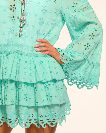 Roxanne Cotton Eyelet Coverup Mini Dress | SEAGLASS