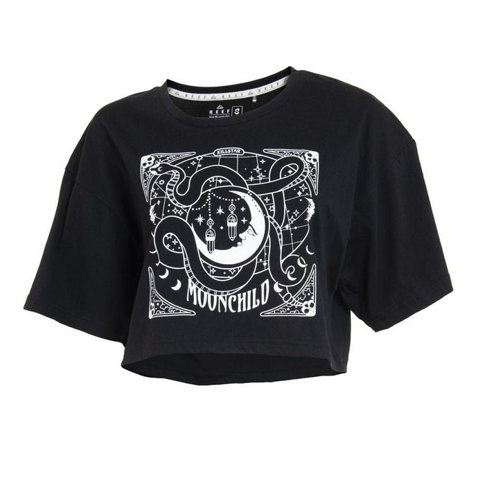 Crop Top Women Black Print Mistic