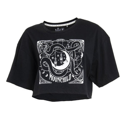 Crop Top Women Black Print Mistic