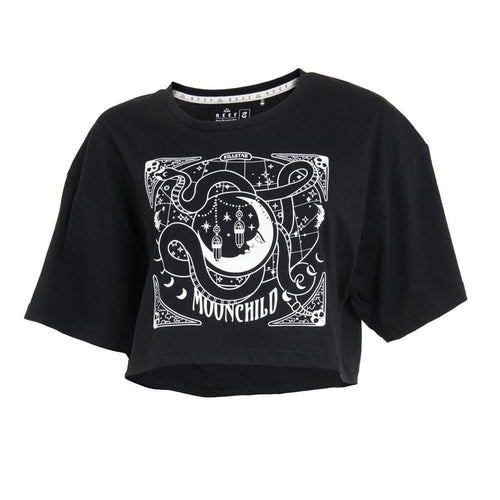 Crop Top Women Black Print Mistic