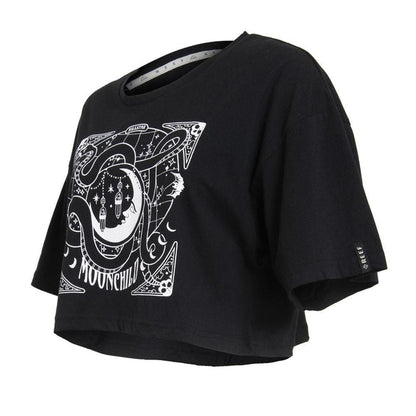 Crop Top Women Black Print Mistic