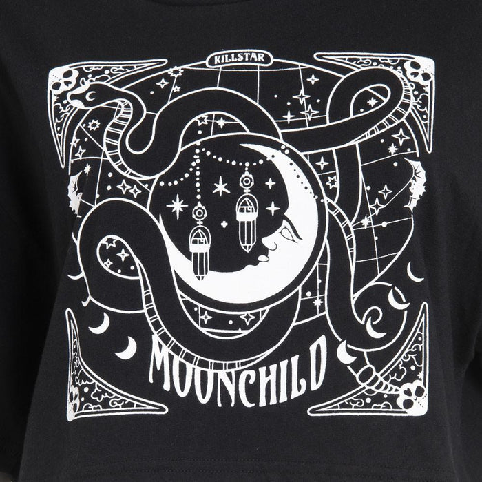 Crop Top Women Black Print Mistic