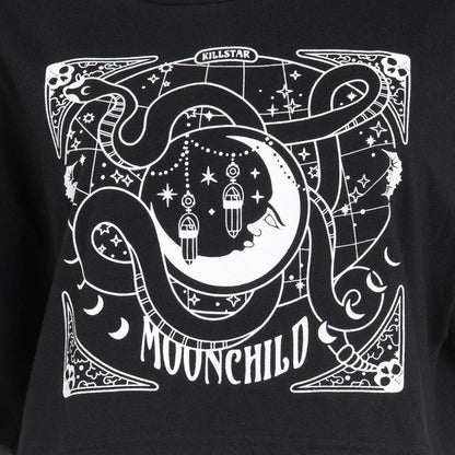 Crop Top Women Black Print Mistic