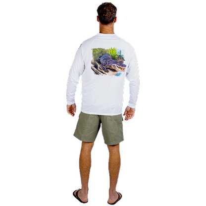 Hook M' Men's Long Sleeve Shirt - Alligator White