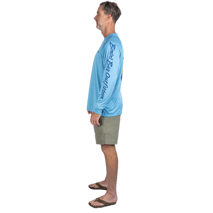 Hook M' Men's Long Sleeve Shirt - Mahi 3 Gulf Blue Heather