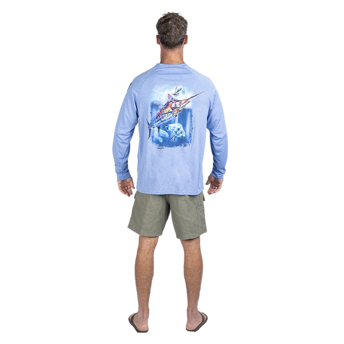 Hook M' Men's Long Sleeve Shirt - Marlin 3 Ultra Marine Heather