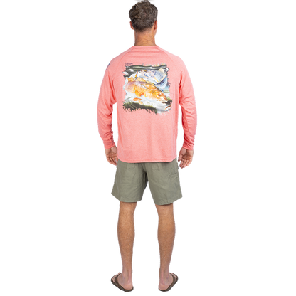 Hook M' Men's Long Sleeve Shirt - Redfish Trout 2 Cayenne Heather