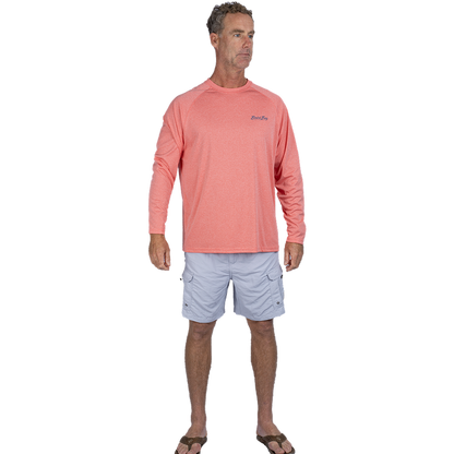 Hook M' Men's Long Sleeve Shirt - Redfish Trout 2 Cayenne Heather