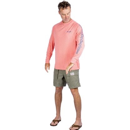 Hook M' Men's Long Sleeve Shirt - Redfish Trout 2 Cayenne Heather