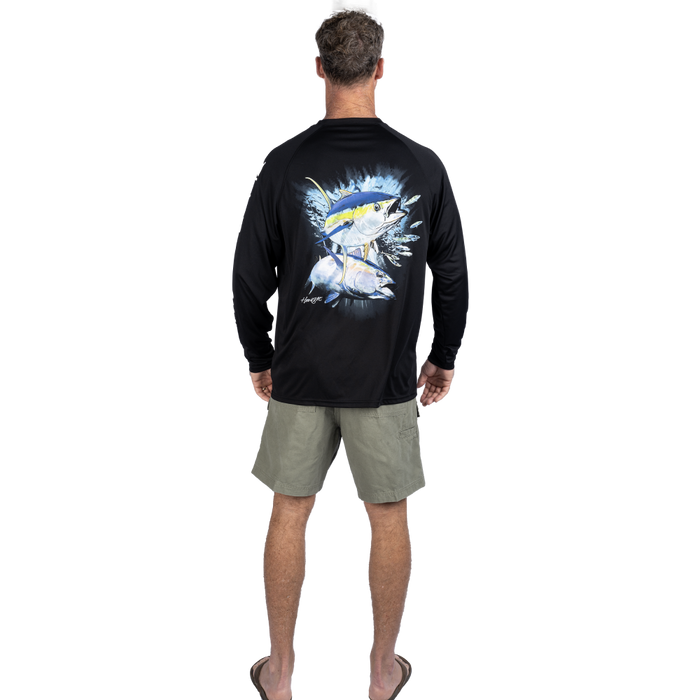 Hook M' Men's Long Sleeve Shirt - Yellowfin 4 Black