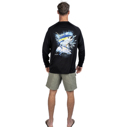 Hook M' Men's Long Sleeve Shirt - Yellowfin 4 Black