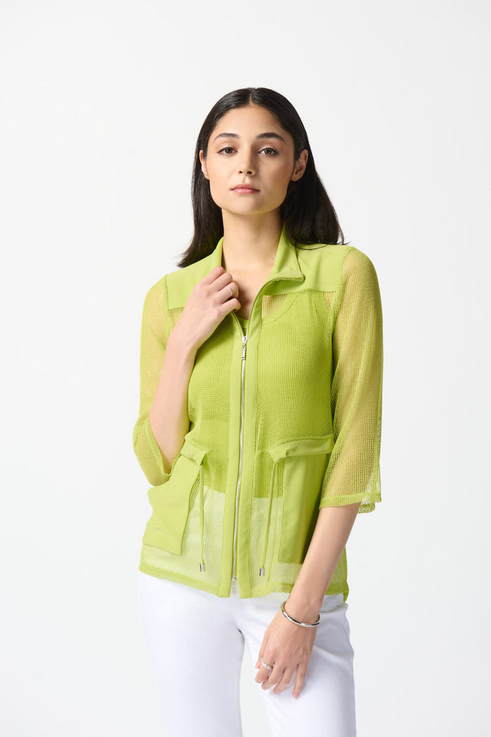 Joseph Ribkoff - Mesh & Silky Knit Jacket - Key Lime