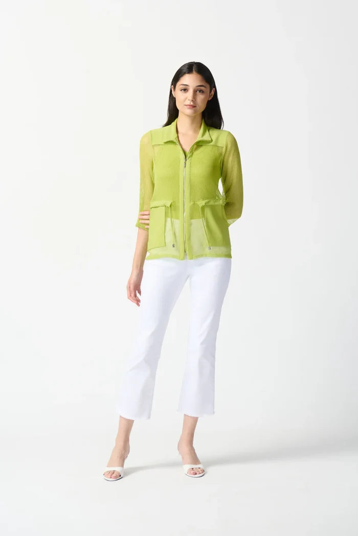 Joseph Ribkoff - Mesh & Silky Knit Jacket - Key Lime