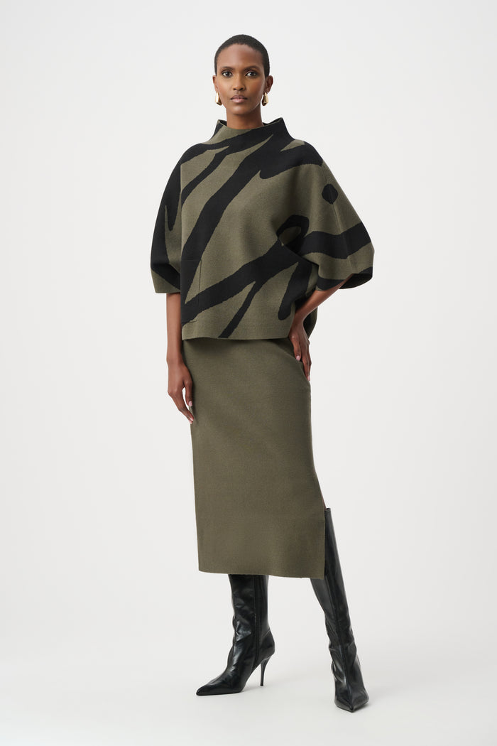 JOSEPH RIBKOFF ABSTRACT JACQUARD FUNNEL-NECK BOXY SWEATER
