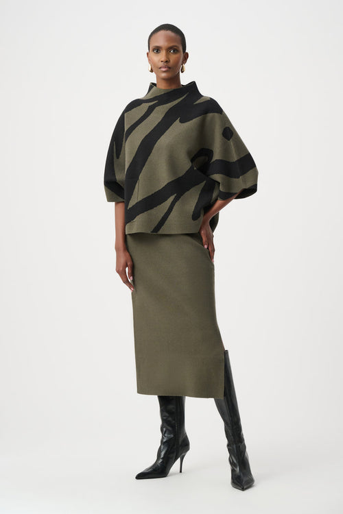 JOSEPH RIBKOFF ABSTRACT JACQUARD FUNNEL-NECK BOXY SWEATER