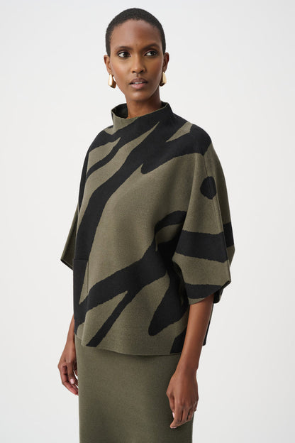 JOSEPH RIBKOFF ABSTRACT JACQUARD FUNNEL-NECK BOXY SWEATER