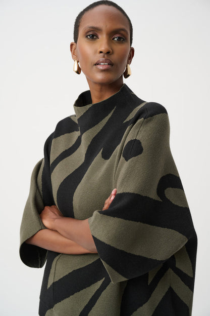 JOSEPH RIBKOFF ABSTRACT JACQUARD FUNNEL-NECK BOXY SWEATER