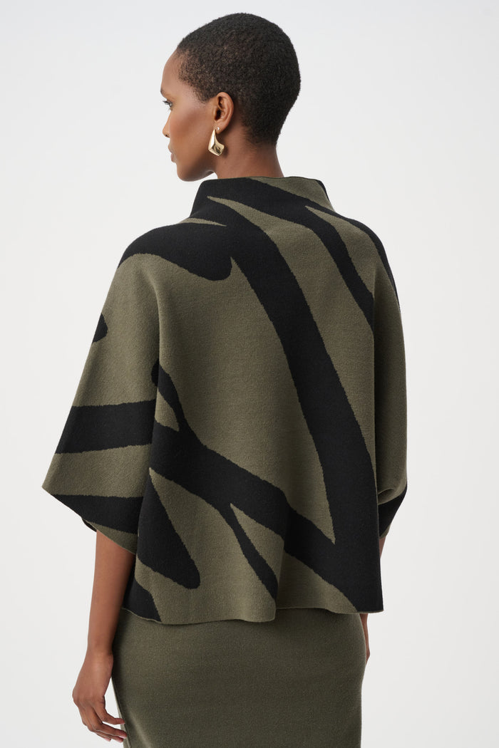 JOSEPH RIBKOFF ABSTRACT JACQUARD FUNNEL-NECK BOXY SWEATER