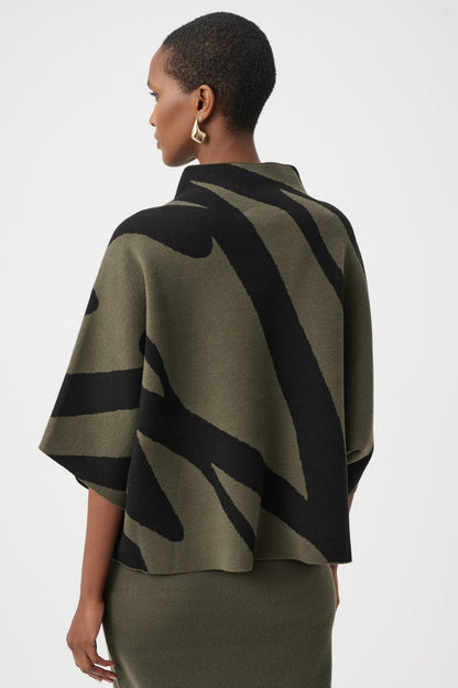 JOSEPH RIBKOFF ABSTRACT JACQUARD FUNNEL-NECK BOXY SWEATER