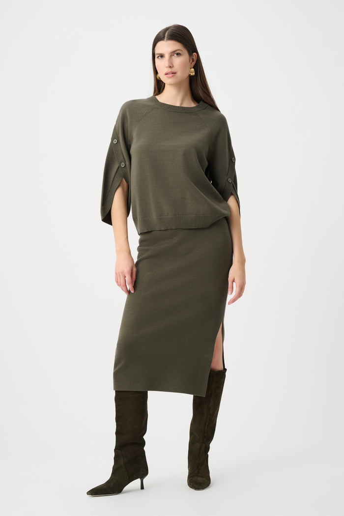 JOSEPH RIBKOFF BRUSHED VISCOSE AND NYLON KNIT TULIP SLEEVE SWEATER