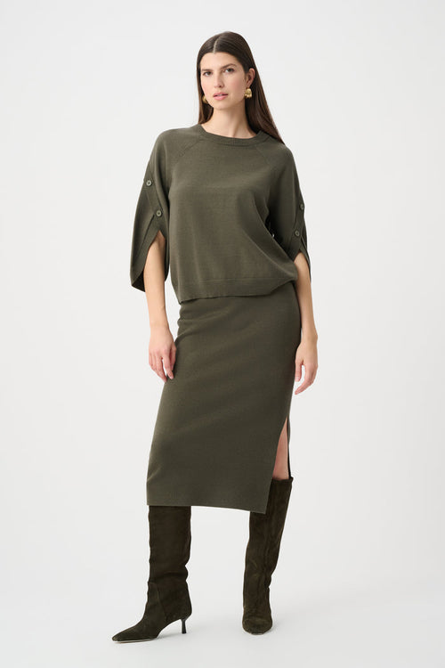 JOSEPH RIBKOFF BRUSHED VISCOSE AND NYLON KNIT TULIP SLEEVE SWEATER