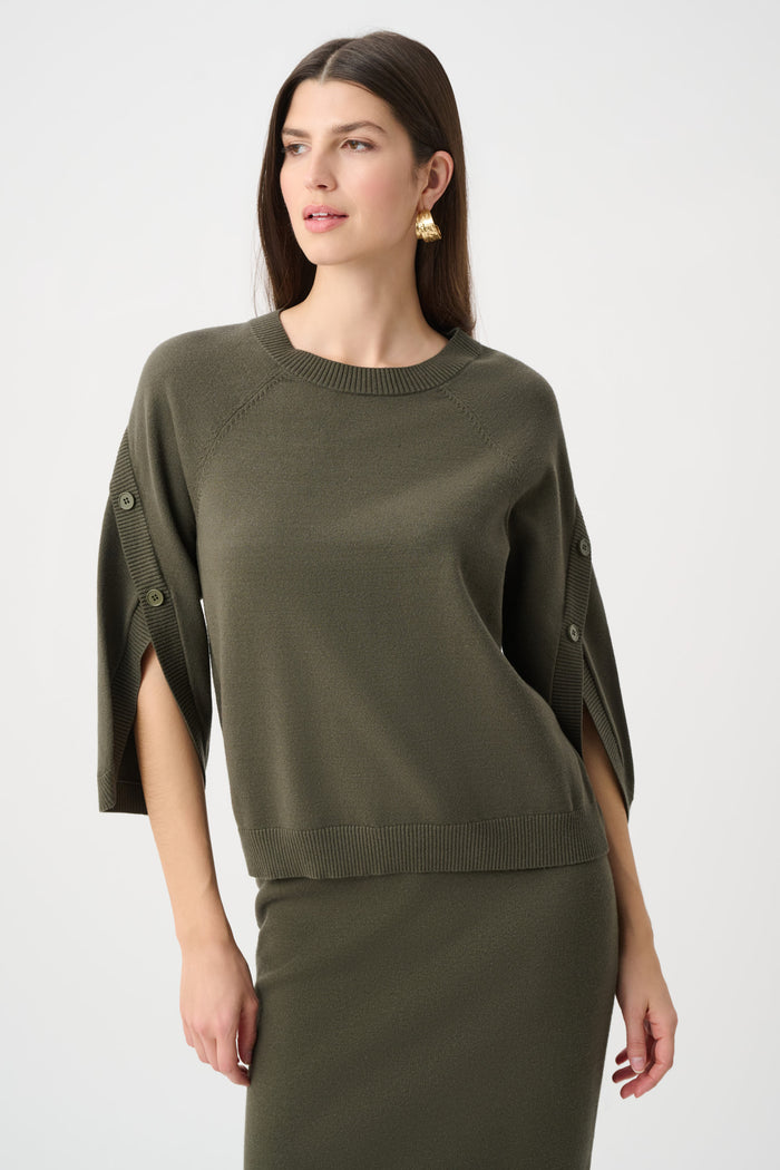 JOSEPH RIBKOFF BRUSHED VISCOSE AND NYLON KNIT TULIP SLEEVE SWEATER
