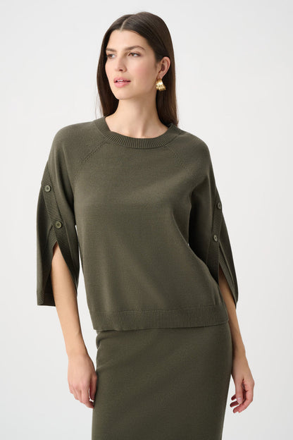 JOSEPH RIBKOFF BRUSHED VISCOSE AND NYLON KNIT TULIP SLEEVE SWEATER