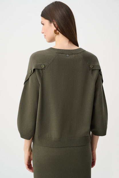 JOSEPH RIBKOFF BRUSHED VISCOSE AND NYLON KNIT TULIP SLEEVE SWEATER