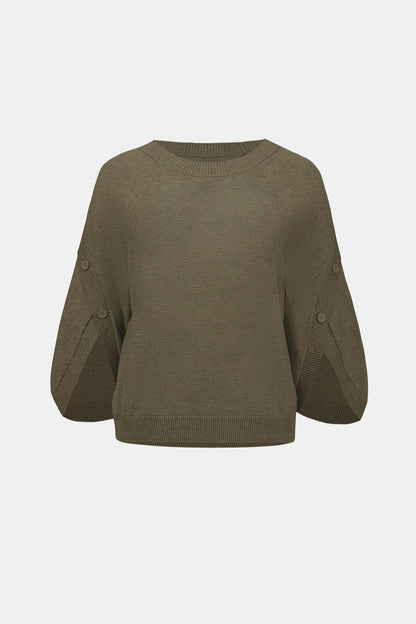 JOSEPH RIBKOFF BRUSHED VISCOSE AND NYLON KNIT TULIP SLEEVE SWEATER