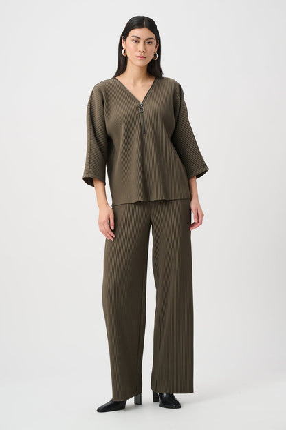 JOSEPH RIBKOFF PLEATED SCUBA CREPE ZIPPED NECK TOP