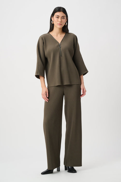 JOSEPH RIBKOFF PLEATED SCUBA CREPE ZIPPED NECK TOP