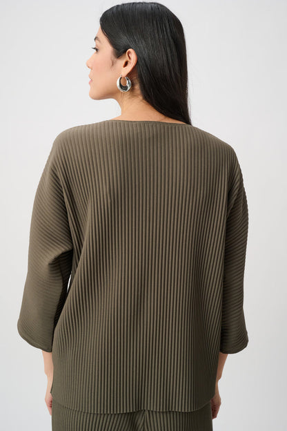 JOSEPH RIBKOFF PLEATED SCUBA CREPE ZIPPED NECK TOP