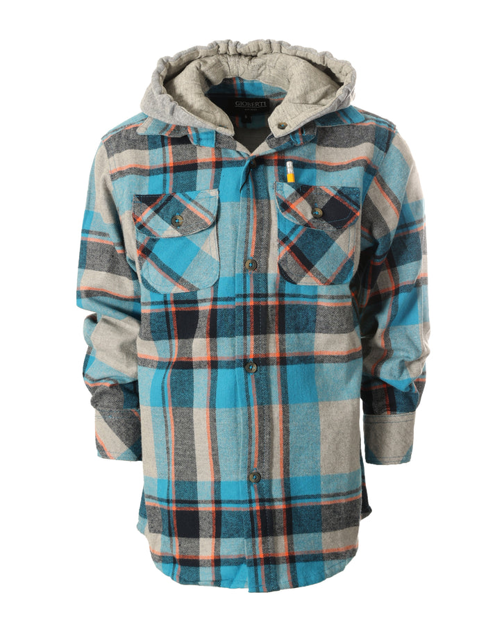 KID'S AND BOY'S LONG SLEEVE HOODED FLANNEL SHIRT
