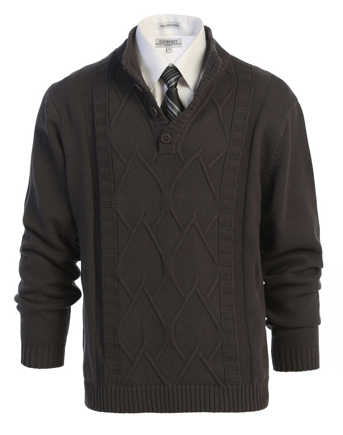 MEN'S 3 BUTTON DOWN COLLAR KNITTED PULLOVER SWEATER