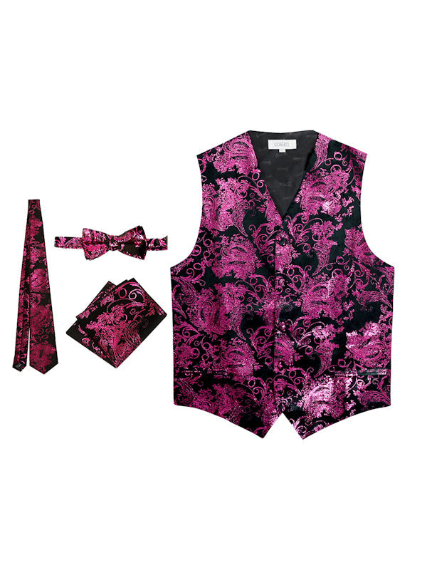 MEN'S 4PC FORMAL METALLIC PAISLEY VEST SET