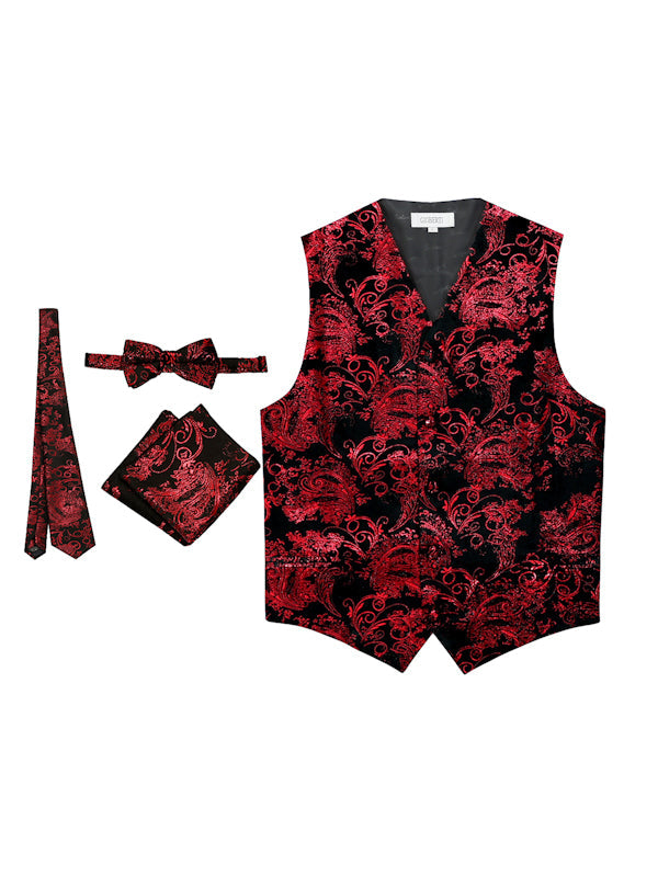 MEN'S 4PC FORMAL METALLIC PAISLEY VEST SET