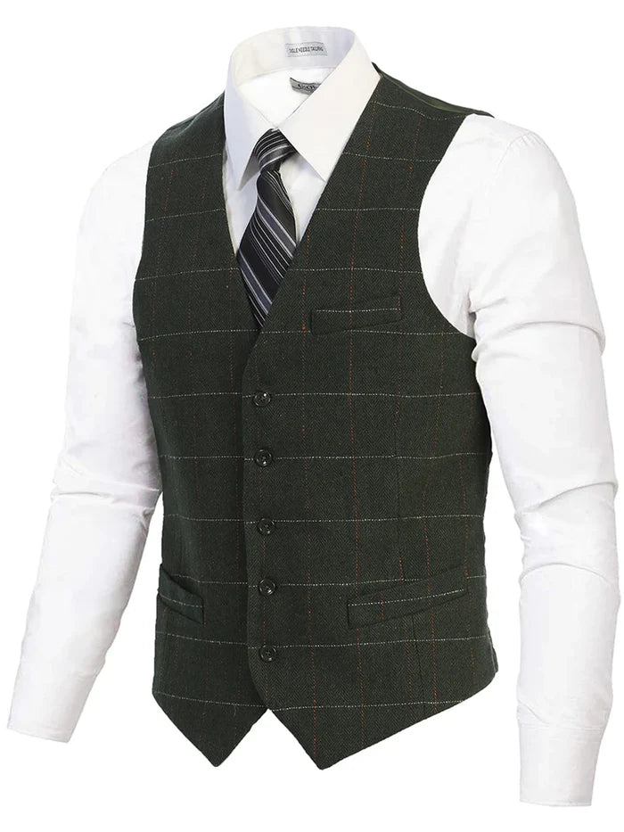 MEN'S 5 BUTTON CASUAL FORMAL TWEED SUIT VEST