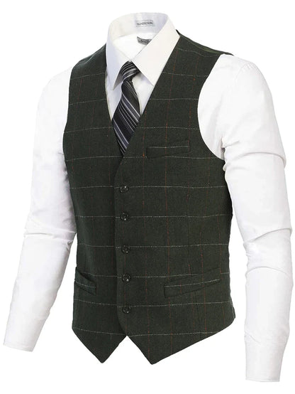 MEN'S 5 BUTTON CASUAL FORMAL TWEED SUIT VEST