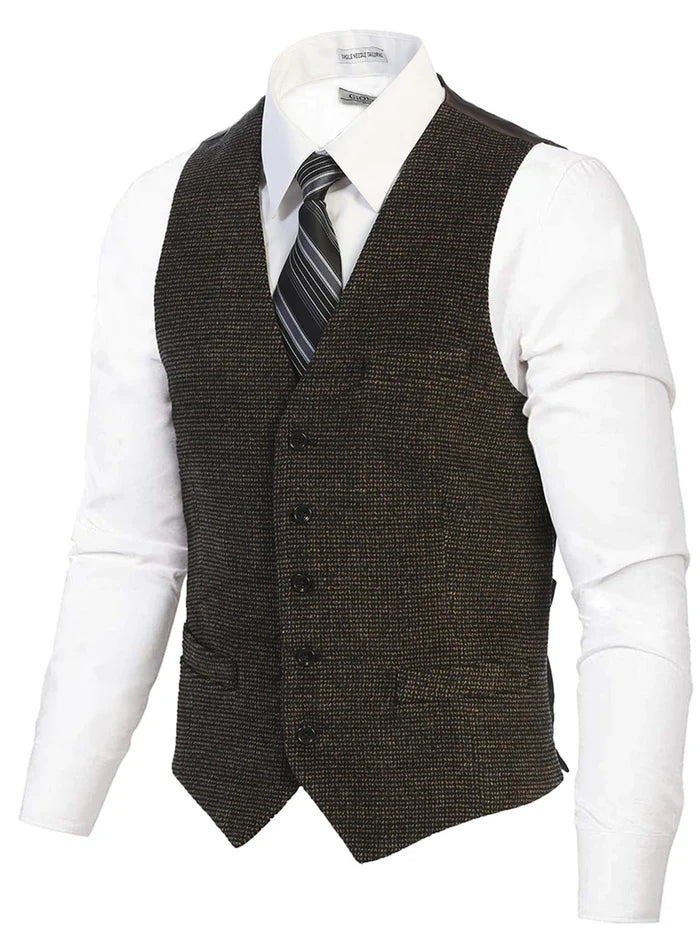 MEN'S 5 BUTTON CASUAL FORMAL TWEED SUIT VEST