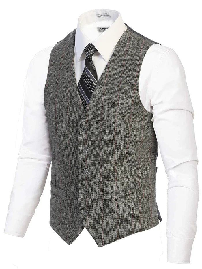 MEN'S 5 BUTTON CASUAL FORMAL TWEED SUIT VEST