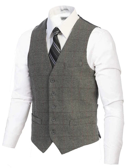 MEN'S 5 BUTTON CASUAL FORMAL TWEED SUIT VEST
