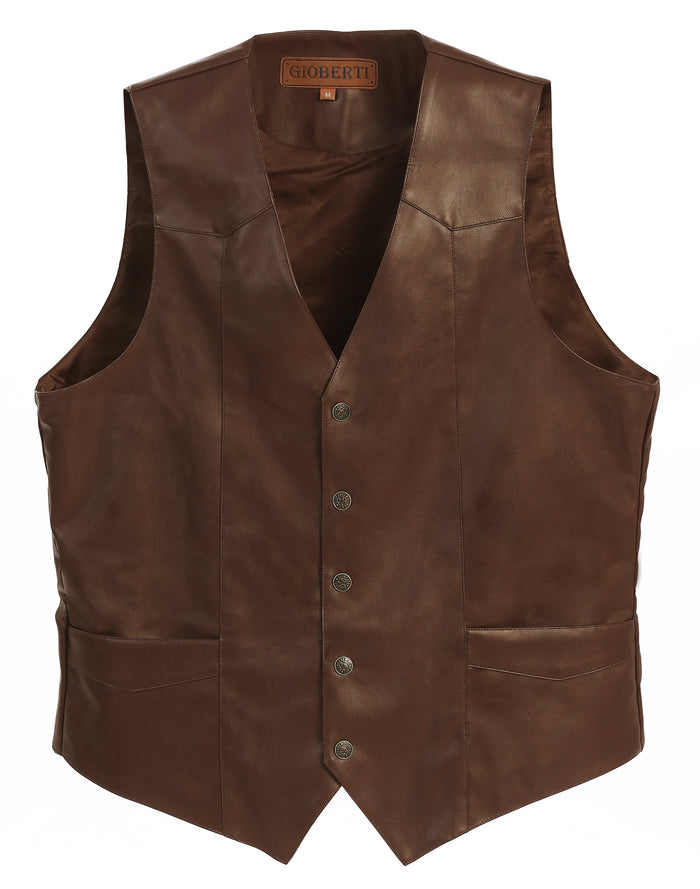 MEN'S 5 BUTTON FAUX LEATHER VEST