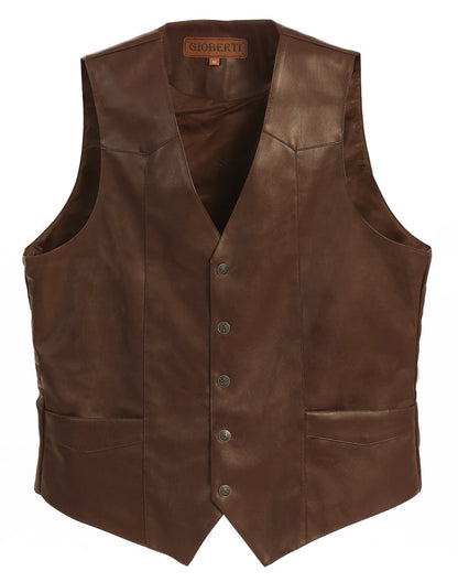 MEN'S 5 BUTTON FAUX LEATHER VEST