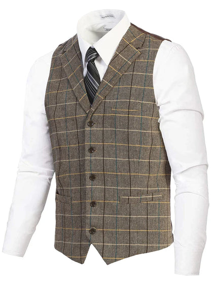 MEN'S 5 BUTTON TAILORED COLLAR FORMAL SUIT VEST