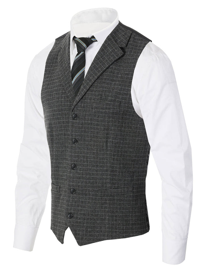 MEN'S 5 BUTTON TAILORED COLLAR FORMAL SUIT VEST