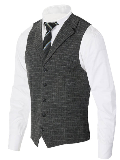 MEN'S 5 BUTTON TAILORED COLLAR FORMAL SUIT VEST