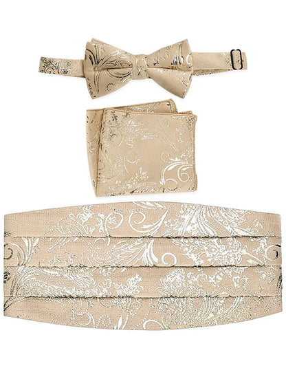 MEN'S ADJUSTABLE PAISLEY CUMMERBUND, BOW TIE & POCKET SQUARE SET